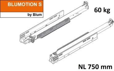 MOVENTO mit BLUMOTION S, Vollauszug für Holzschubkasten, 60 kg, NL=750mm, ohne Kupplungen, für TIP-ON-Blumotion, 766H7500S